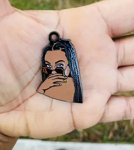 Black Girl with Braids, African American, Ethnic, Black Girl, Enamel Charm Pendant, DIY Jewlery