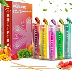 QuitPix Quit Smoking Toothpicks, Extra Thick Birchwood Flavored Sticks with NAC + L-Theanine, 5 Flavors with 20 Sticks Each, Kosher Vegan, Nicotine Free Oral Fixation Alternative, Long Lasting Taste