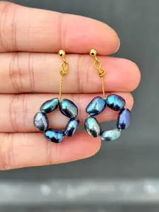 Natural Freshwater Pearl Earrings, Baroque Irregular Pearls, Circle Design, Woven Craft, Perfect Gift for Mother, Wife, Girlfriend, Daughter, Friend