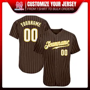 Family-Gift Personalized Custom Brown White Pinstripe White-Gold Baseball Jersey, Bold Sporty All-Over Print Team Wear for Game Day Casual Outfits