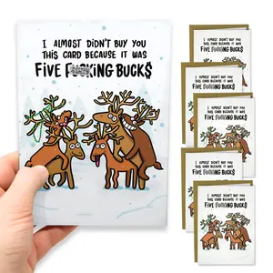 Sleazy Greetings - Five Bucks Bundle - Funny Christmas Cards - 6 Christmas Greeting Card Set of Reindeer