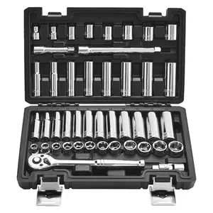 VEVOR Socket Set, 44 Pieces, 3/8 inch Drive Socket and Ratchet Set, SAE and Metric, Deep and Shallow, Mechanic Tool Kit with Accessories and Storage Case, CR-V Alloy Steel, for Automotive Repair