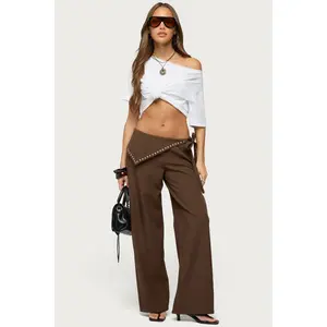 Avery Studded Foldover Straight Leg Pants