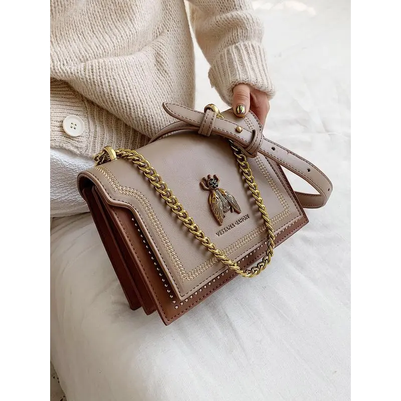 Women's Elegant Bee Patched Decor Chain Strap Crossbody Bag, Vintage Bee Decor Square Underarm Bag, Minimalist Temperament Quilted Design Shoulder Bag, Trendy Crossbody Bag for Daily Use, Crossbody Bag for Women
