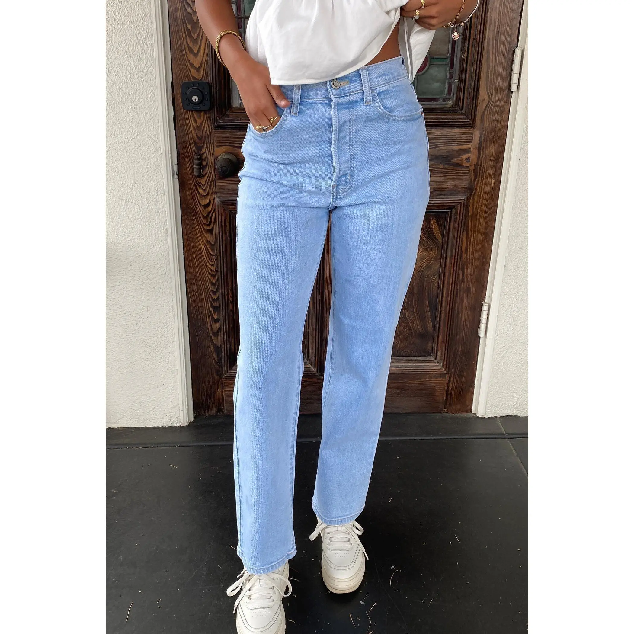 NECTAR Women's The Hazel Dad Jeans, Super High Rise Distressed Stretch Cotton Denim with 5-Pockets, Zipper and Belt Loops, Spandex, Button, Lady, Pocket, Bottom, High Waisted Jeans, Pants, Button Closure, Distressed Look
