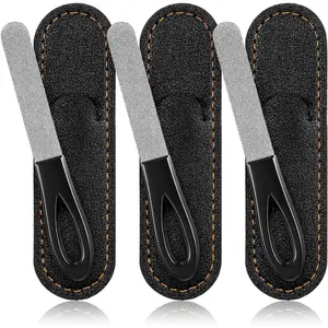 Nail File for Men - 3 Pack Metal Nail File Travel Fingernail Files Small Double Sided Fine Grit Stainless Steel Fingernail Files with Leather Case