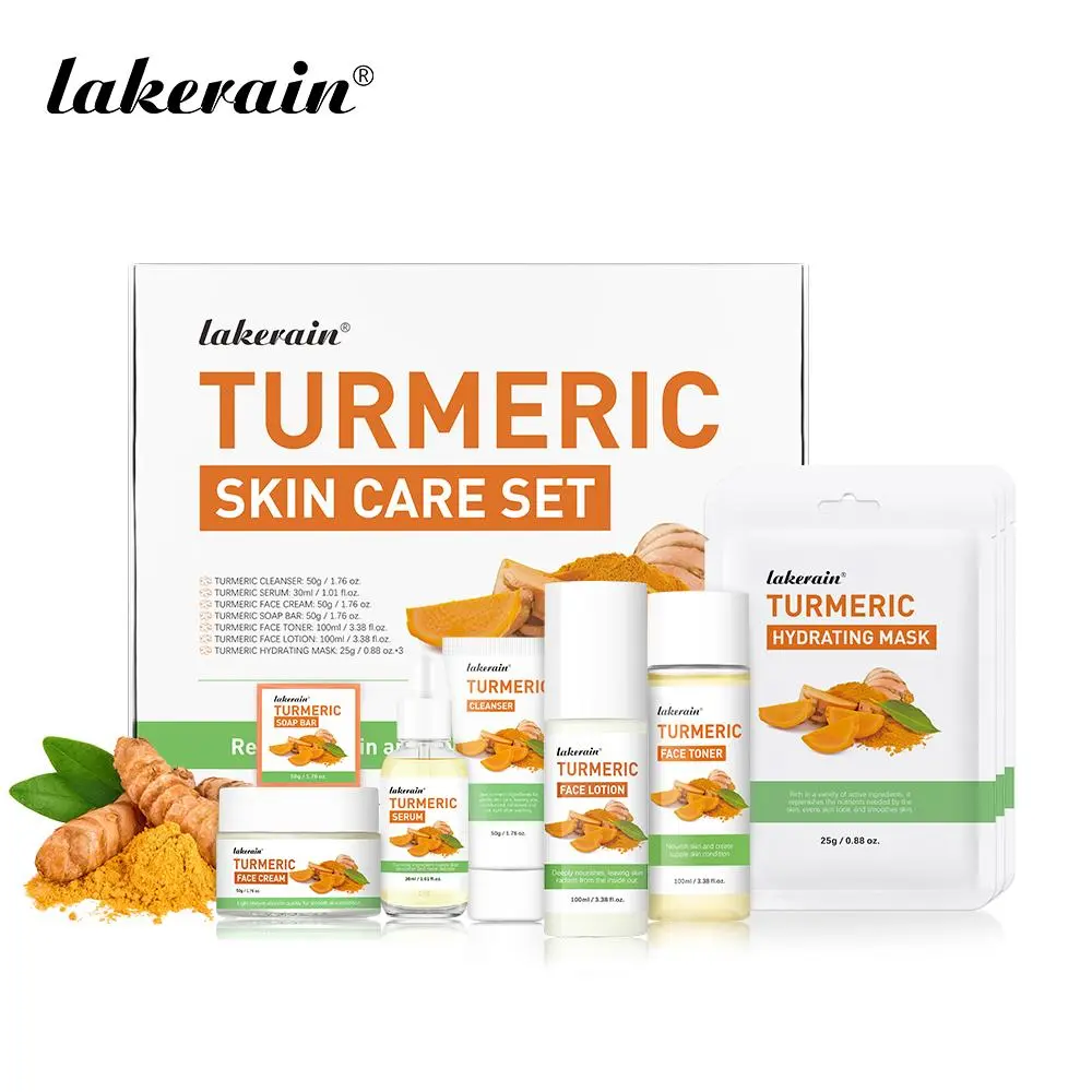 Turmeric Skin Care Set, Moisturizing Skin Care Kit, Including Turmeric Face Wash, Turmeric Soap, Toner, Face Serum & Face Cream, Mask, Comfort