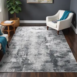 Gray Abstract Faux Cashmere Area Rug, Washable Non-Slip Backing Area Rug, Low Pile Area Rug for Living Room, Bedroom, Dining Room,4x6, 5x7, 6x9, 8x10, 9x12 Feet