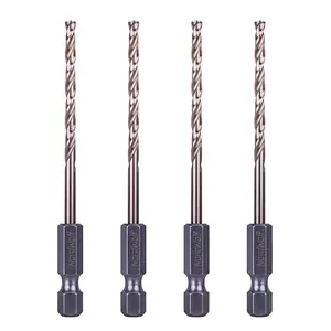 4- 1/8" M35 Cobalt Drill Bits, with 1/4" Hex Shank for Stainless Steel & Hard Metals, Jobber Length for Quick Change Drills &  Drivers