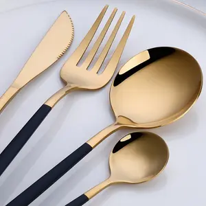 4pcs/set Durable Stainless Steel Flatware Set - Black, Golden, Silverware for Home, Kitchen, Christmas, and Restaurant Use, Dinnerware Service Set