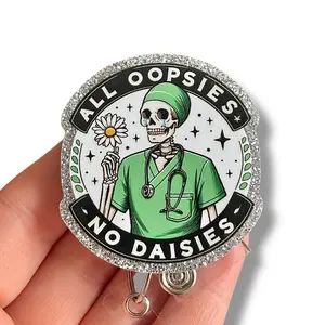 Glitter My Badge Funny All Oopsies no Daisies  badge reel for nurse and hospital workers. Badge clip Badge pull - Retractable swivel clip with a 360 rotation. Great gift for coworker.