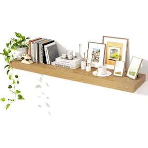 48Inch Floating Shelves for Wall, Rustic Wood Shelves for Bedroom, Bathroom, Kitchen, Hanging Wall Mounted Shelf with Invisible Brackets for Books Decor, Set of 1, Oak