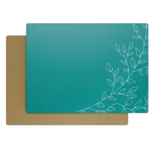 Royalty Art Deep Sea Green Boho Placemats, 4 Pc. Set, Non-Slip Cork Backed, Wipeable Heat Resistant Surface for Kitchen and Dining Table Protection, Cute Floral Pattern for Farmhouse or Rustic Decor Tableware Wooden Rectangular Wood