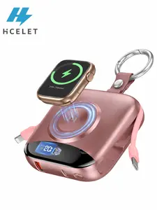 Hcelet 10000mAh Portable Charger Power Bank, 3-in-1 Wireless Battery Pack with Built-in USB-C & Lightning Cables, 22.5W Fast Charging, LED Display for iPhone, Apple Watch & Android Chargeable