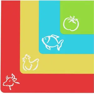 4 Piece Flexible Plastic Cutting Boards For Kitchen, BPA Free Plastic Cutting Mats For Kitchen - Extra Thick Chopping Mats - Each Board Mat Color Coded With Food Icons - Non Slip Back Dishwasher Safe