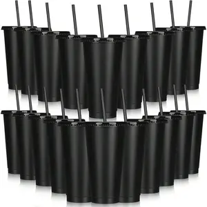 30pack Reusable Plastic Cups With Straw Lids, 24oz Portable Straw Cups, Large Capacity Beverage Cups Suitable For Gatherings, Families, Schools, Offices, Camping, Outdoor Use, Ideal Birthday, Christmas, Halloween, Valentine'S Day Gifts