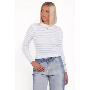Stacie Ribbed Knit Top - Light Blue Stripe