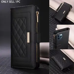 Fashionable Quilted Pattern Zipper Wallet Protective Smartphone Case, Multi-functional Handy Phone Case with Card Slot, Phone Accessories for iPhone 17 Pro Max 17 Air 16 Pro 15 Plus 14 Plus 13 12, Cellphone Cover Casing