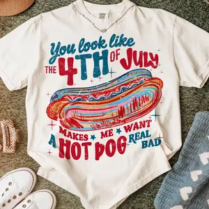 Comfort Colors You Look Like the 4th of July, Retro America Hot dog Shirt, Brushstroke 4th July, USA, Fourth of July, Independence Day