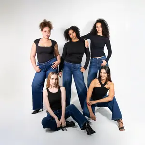 ONESO Stretchy BBL Mid Low Rise Wide Leg Baggy Distressed Denim Jeans Comfortable Tummy Control Curve Hugging Plus Size Regular Size 8001