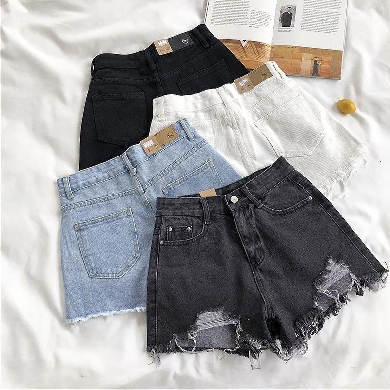 High Waist Ripped Jeans Pocket Tassel Shorts