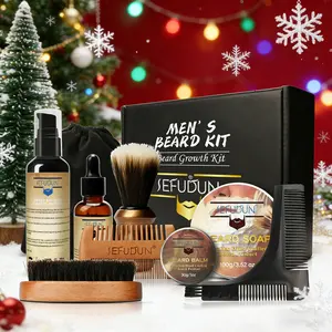 Men's Christmas Beard Care Kit, Beard Care Accessories, 9-Piece Hair Styling Tools Set, Perfect Gift for Men, Festive Holiday Grooming Essentials