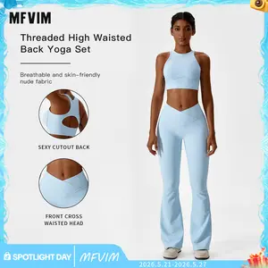 MFVIM Women's Fitness Set 2 Pieces High Waisted Seamless Bottom Pants With Padded Elastic Sports Bra Set Fitness Clothing Yoga Gym Activewear Yoga Outfit Workout Sportswear