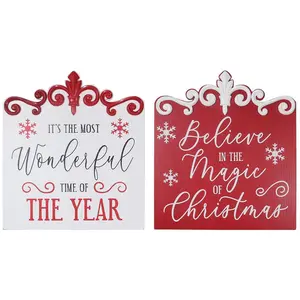 Young's Set of 2 Traditional Christmas Wood Wall Sign