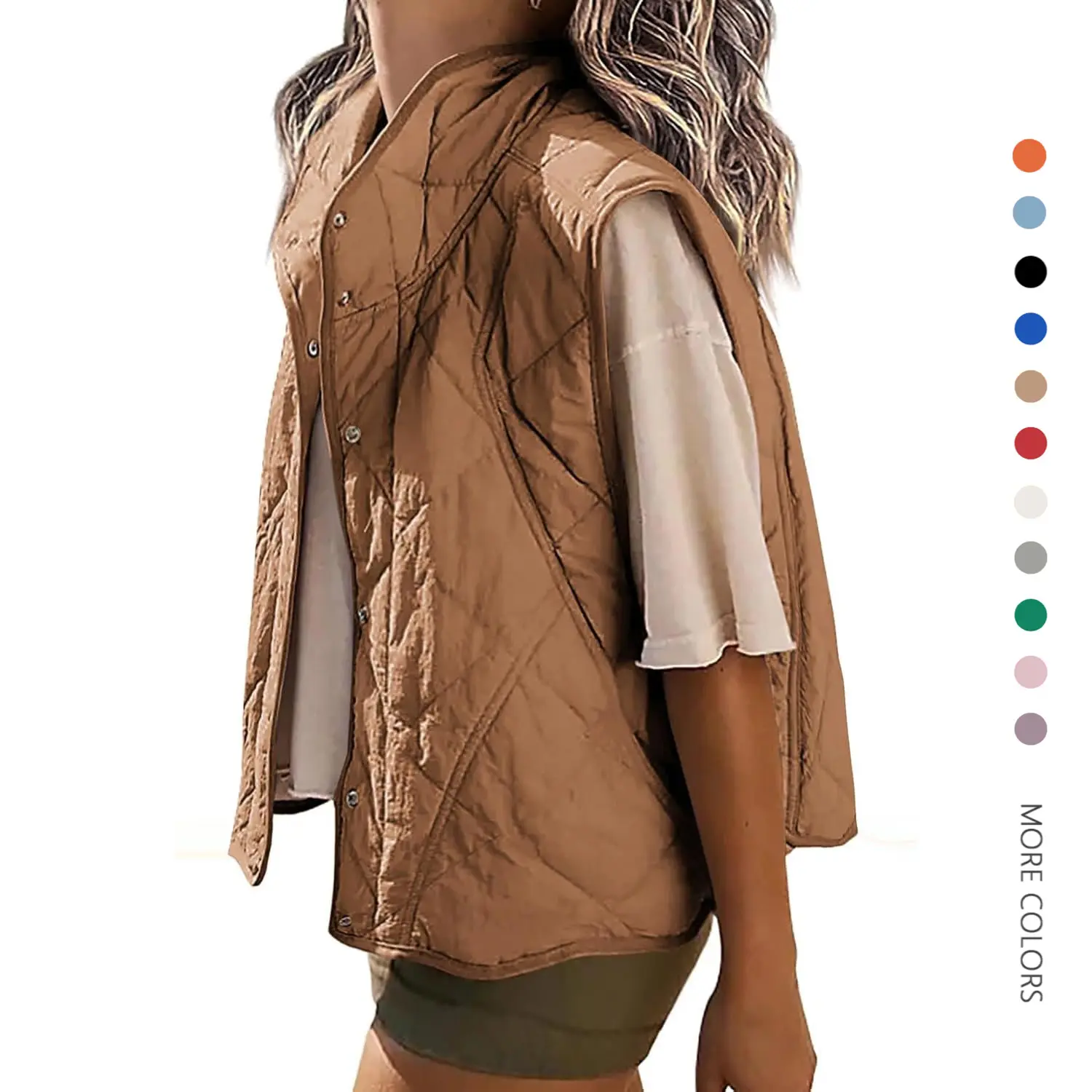 Danedvi Womens Puffer Vest Cropped Quilted Stand Collar Lightweight Jacket Sleeveless Button Down Tops