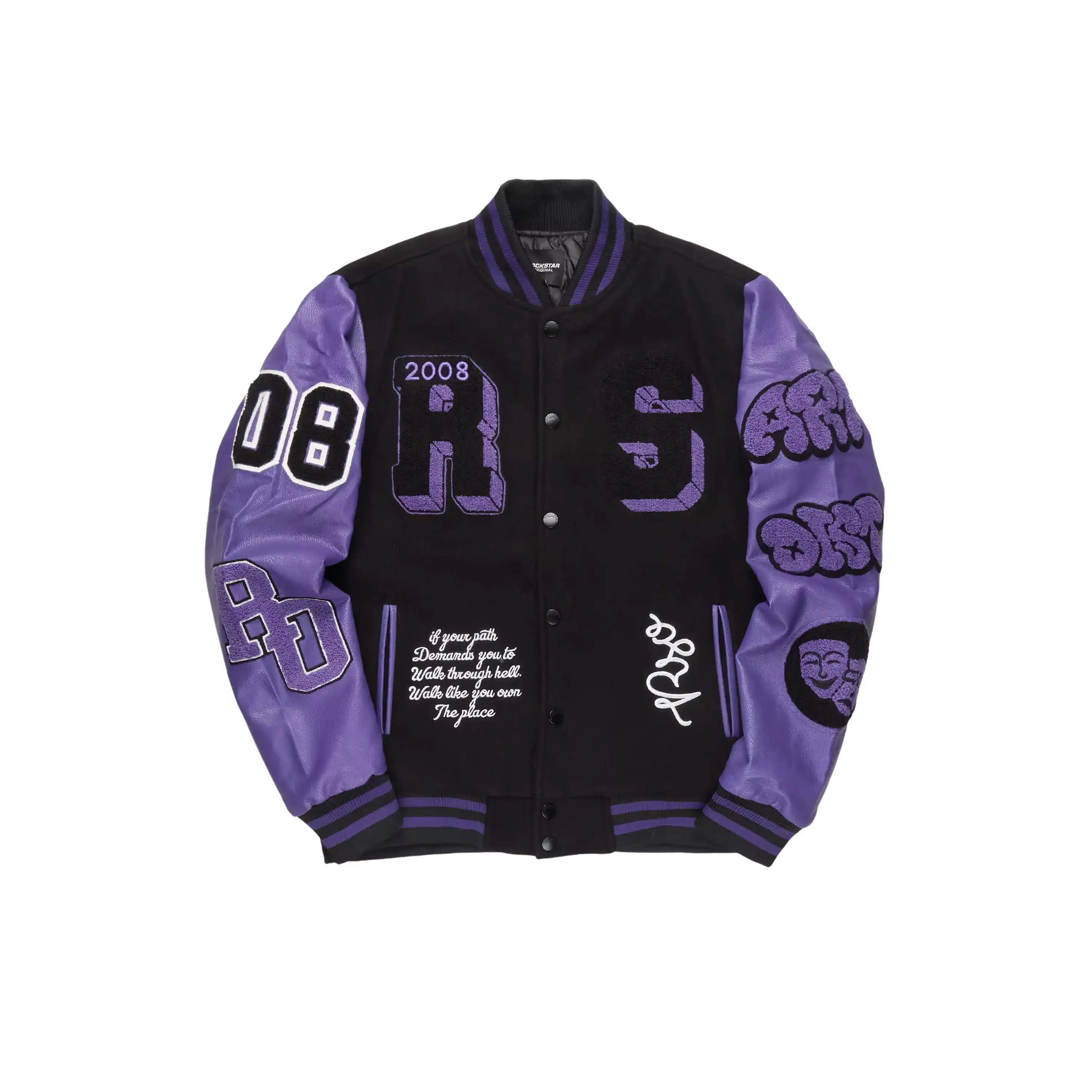 Leslee Black/Purple Oversized Varsity Jacket Leslee Black/Purple Oversized Varsity Jacket