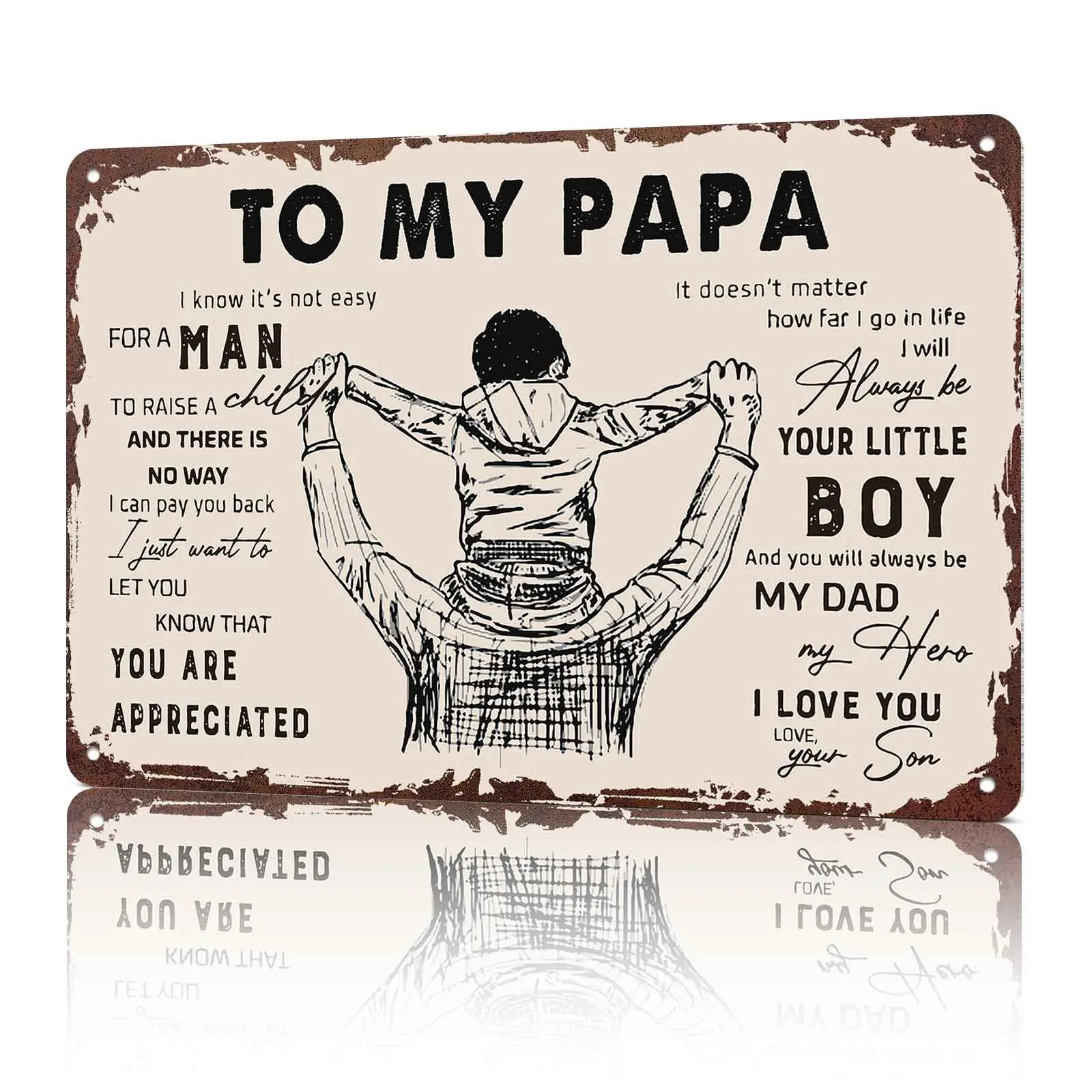 "To My Papa 8x12in Rectangle Aluminium Metal Sign, Vintage Rustic Silhouette Plaque with Father-Carrying Son Design, Fatherhood Gift Wall Decor for Home & Office (Home Supplies)"