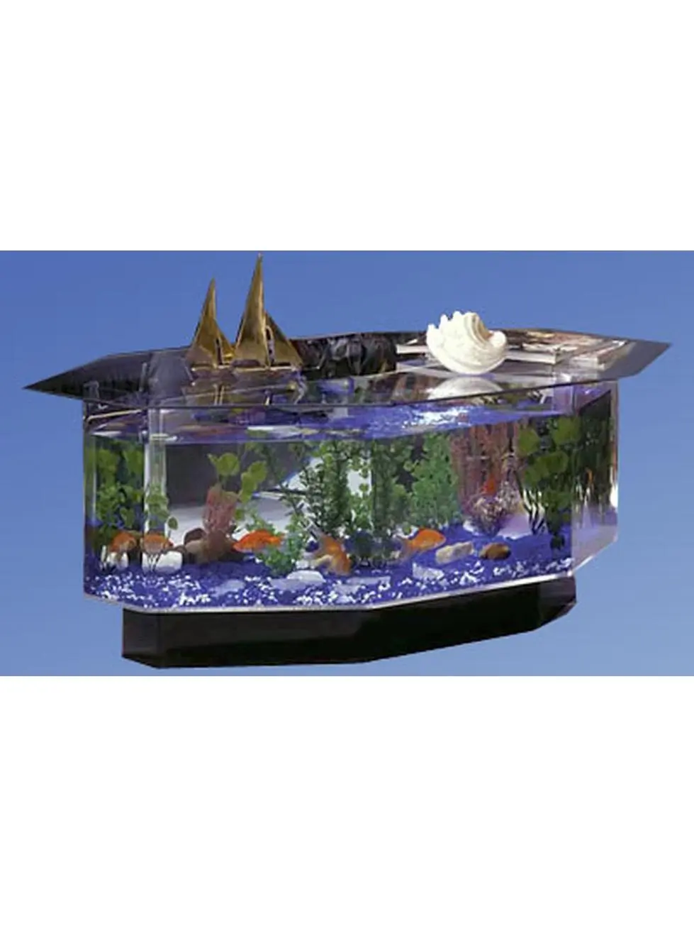 Stretched Octagon Glass Coffee Table Aquarium, Decorative Transparent Indoor Furniture Table