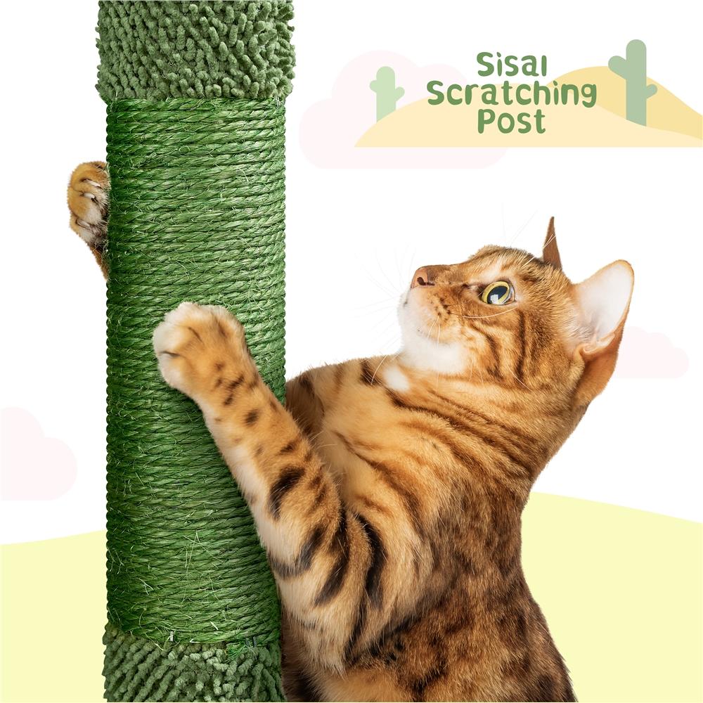 Yaheetech 68.5in Cactus Cat Tree, Large Cat Tree for Indoor Cats, Multi-Level Cat Tower with 2 Large Condo, Scratching Posts, 2 Acrylic Clear Bowls and Dangling Balls
