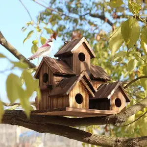 Outdoor Bird House, Small House Style Bird House, Natural Wooden Hummingbird and Cardinal House, Outdoor Hanging
