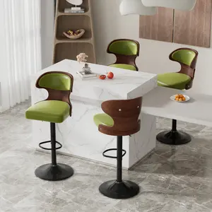 Green Retro Bar Stools Set of 2 - Adjustable Height Swivel Design, Bentwood Frame, Faux Leather with Lumbar Support & Footrest for Home, Pub