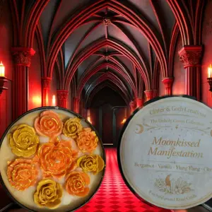 Glitter & Goth Creations - Unholy Coven Collection. Moon Kissed Manifestation 8oz hand poured Ritual Candle with Bergamot, Vanilla, Ylang Ylang, & Citrus Scent for Abundance, Attraction, Decor, & Light