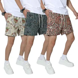 3 PC Men's Casual & Beach Vacation INS Classic Paisley pattern short Weave Texture Jacquard Shorts with Drawstring Waist & Pockets Perfect for Spring/Summer Unisex Track Shorts Tropical Menswear Fabric Boho Brown Knitted Natural Polyester