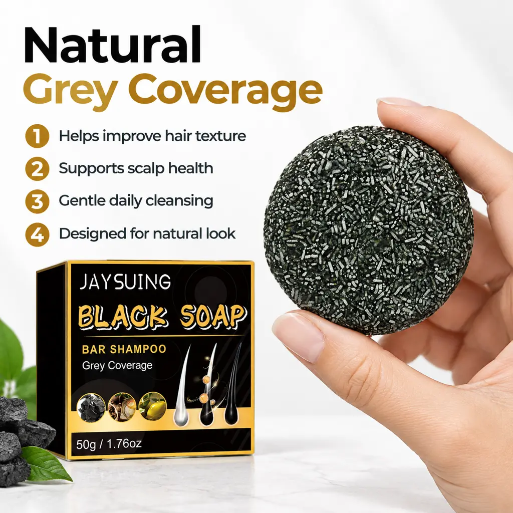 Jaysuing Black Soap Bar Shampoo - Natural Grey Coverage and Hair Darkening Shampoo