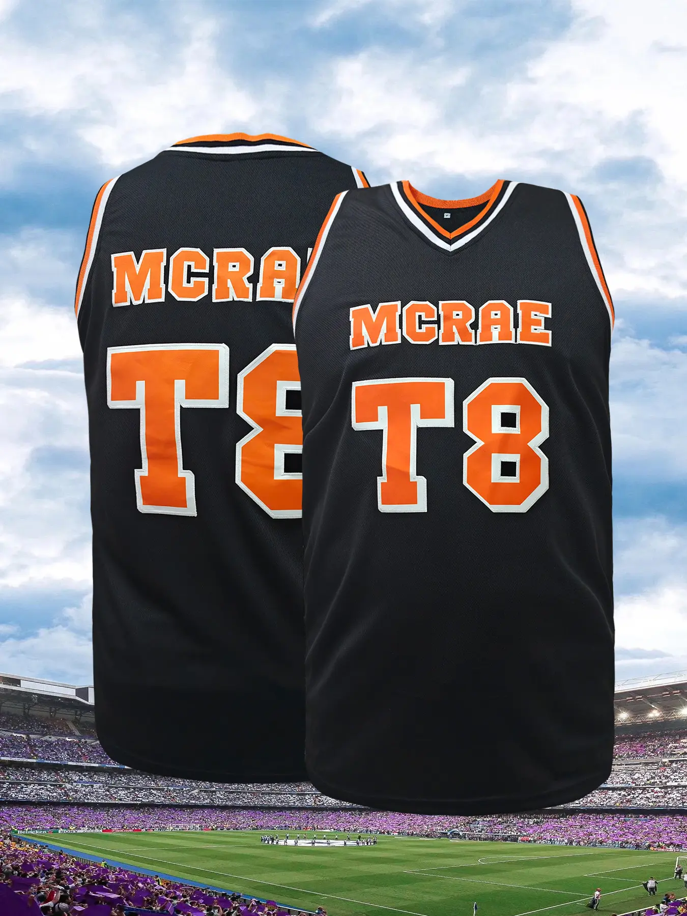 Men's T8 Basketball Jersey, Embroidered Letters & Numbers Design, Loose-Fit Breathable Casual Everyday Activewear Sports Top Sportswear for Men Women All Seasons Outdoor Activities