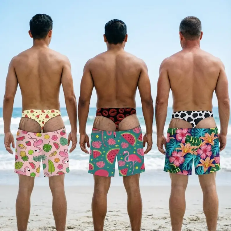 Funny Underwear Swim Trunks, Custom Tropical Hawaii Swim Trunk, Gag Gift for Him, Summer Pool Party Outfit