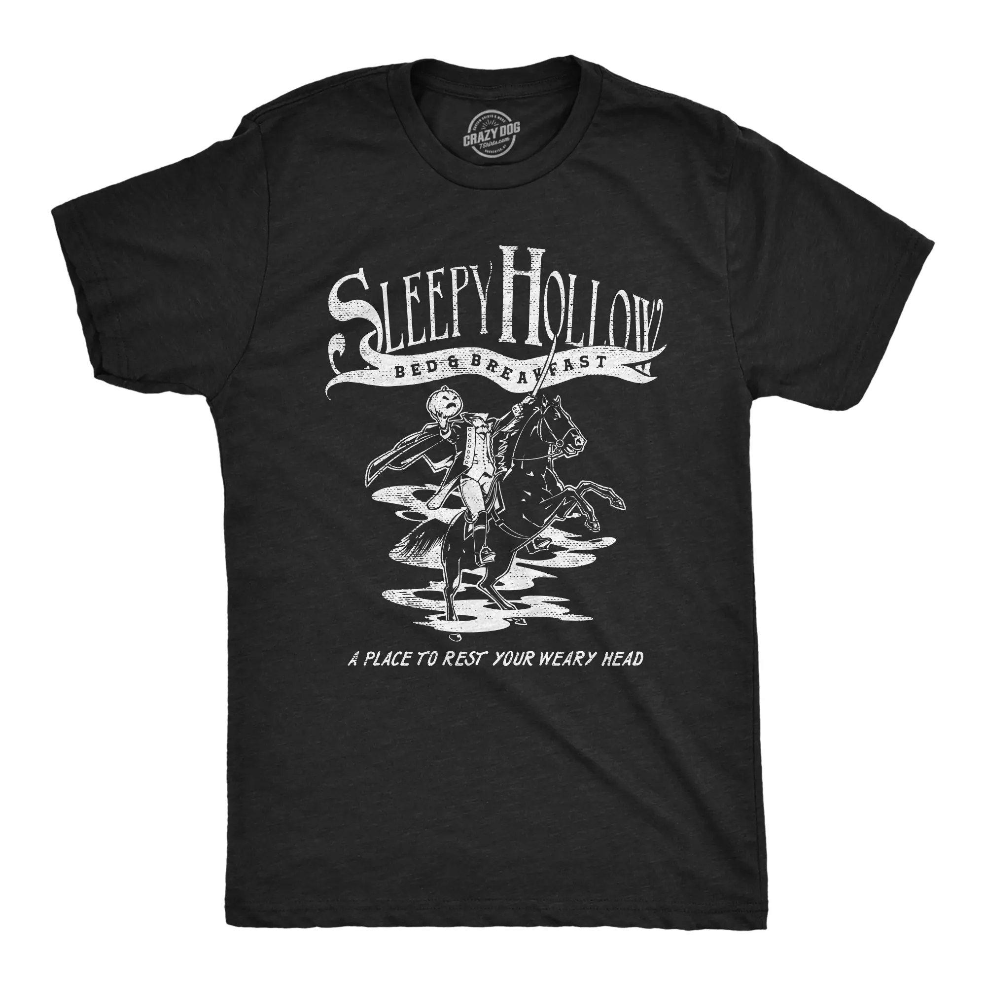 Mens Sleepy Hollow Bed and Breakfast T Shirt Funny Halloween Spooky Hotel Inn Joke Tee for Guys Mens Funny T Shirts Cool Vintage Fashion T-Shirt Gift Classic Menswear Halloween Apparel for Men Funny Sarcastic Black -