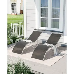 Lounge Chair Set of 2 for Outside, S-Shaped Ergonomic Patio Chaise Lounge Chairs - Adjustable Aluminum Recliners - Breathable Quick-Dry Mesh - Collapsible Sun Loungers for Pool, Beach, Garden, Backyard(One piece, one box)