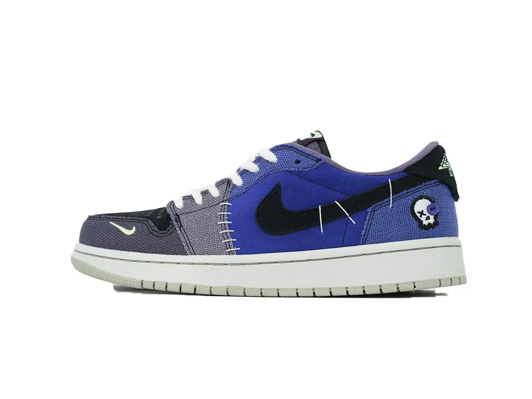 Unisex Hip Hop Low Top Skate Shoes, Blue Purple Color Block, Black Side Accent, White Midsole, White Outsole, Breathable Suede Upper, Non Slip Sole, Daily Street Sneakers