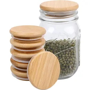 Reusable Bamboo Mason Jar Lids, Food Grade Silicone Sealing, 100% Fit & Airtight for Regular Mouth Mason Jars, 6PCS Bamboo Regular Lids