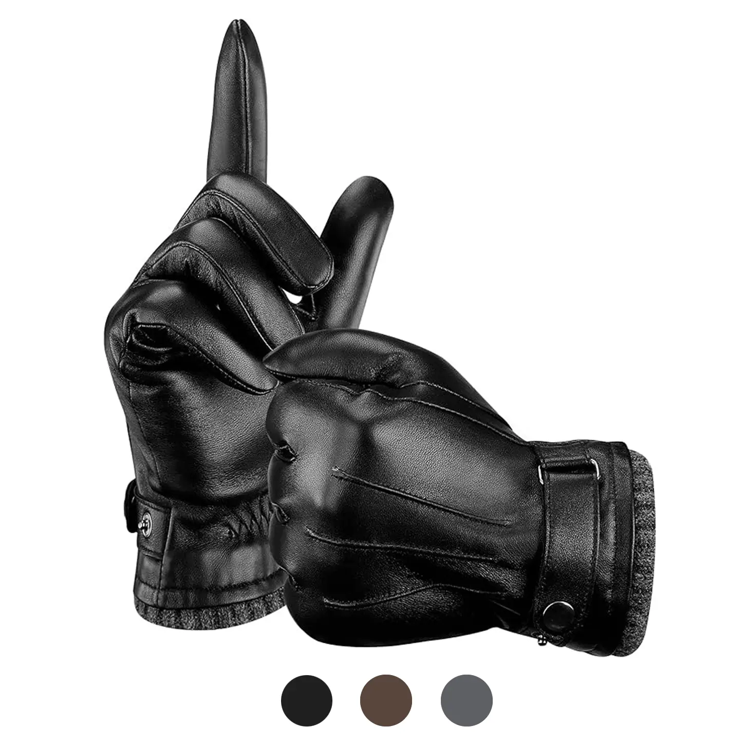 Aegend Men's Sheepskin Leather Sports Gloves - Full Hand Touchscreen, Cashmere Lining, Windproof, Supersoft, Thermal Warm Winter Outdoor Gloves for Men (Lambskin Option, Ideal Gift), Cashmere Men's Gloves, Lambskin Men's Gloves