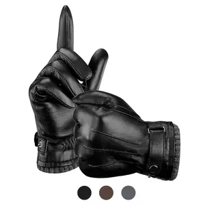 Aegend Men's Sheepskin Leather Sports Gloves, Full Hand Touchscreen, Cashmere Lining, Keep Warm Thermal Winter Gift for Outdoor Activities summervibes,