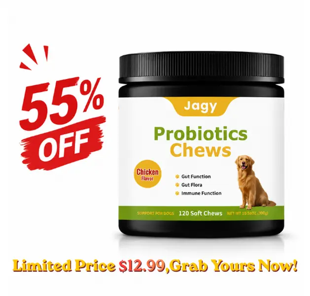 <Limited Sales> Jagy Natural Chicken 6-Strain Probiotic Canine Nutritional Chewables - 120 Gut Health Tasty Chews with Digestive Enzymes, Pumpkin, Papaya, Real Ingredients, Coconut Glycerin, Gas & Bloating Relief Daily Aid Puppy Probiotic