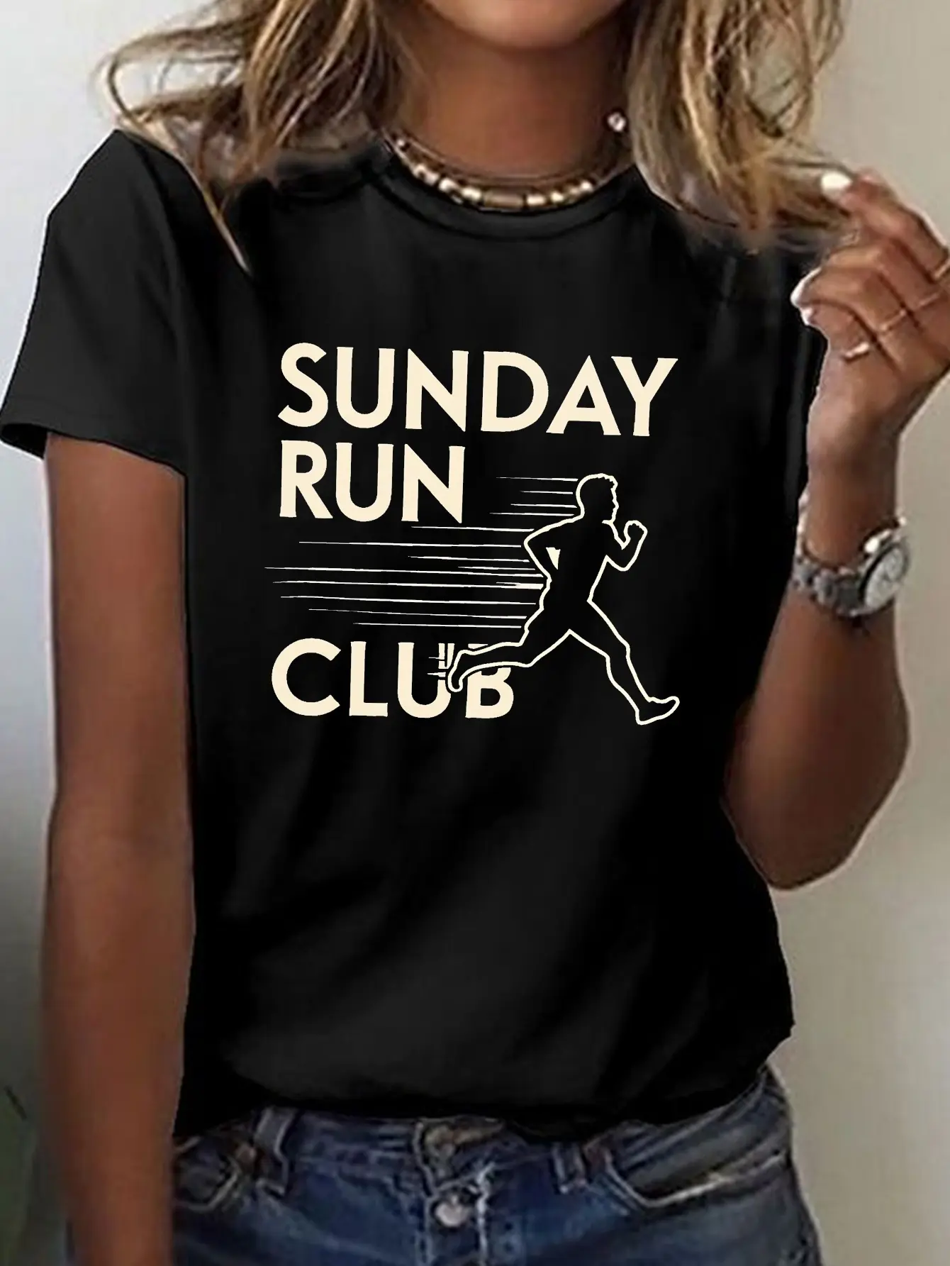 Sunday Run Club with Runner Print T-shirt, Short S unisex soft cotton short sleeve t shirt, vintage graphic casual tee for men women teens, perfect birthday holiday gift for camping travel gym daily street casual wear