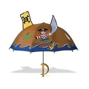 Pirate Child-Size Umbrella for Kids, Nylon Cloth Construction, Pirate Print Design