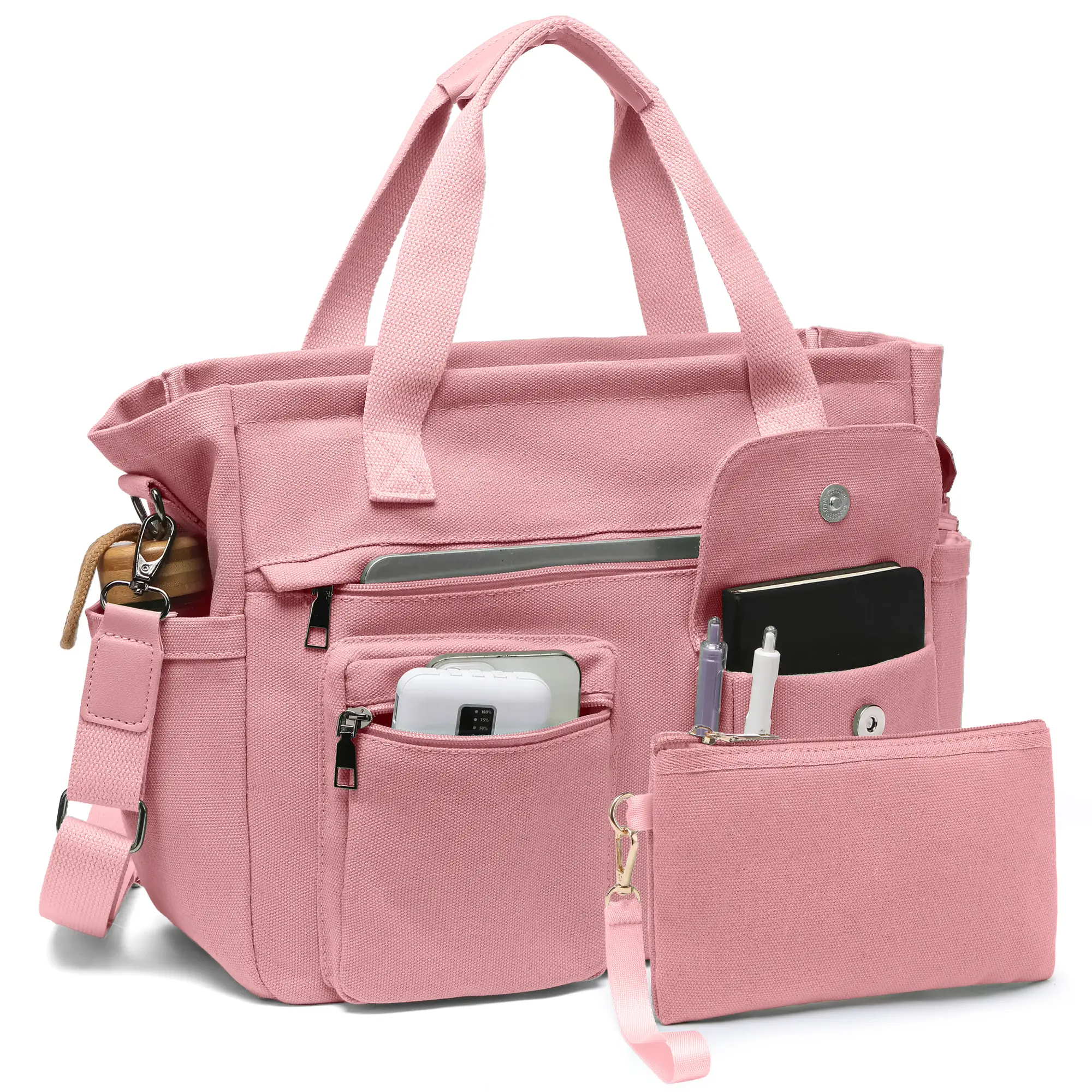 2Pcs/Set Large Canvas Tote Bag for Women, Laptop Work Bags Crossbody Shoulder Hobo Messenger Handbag Purse Travel Gym Totes